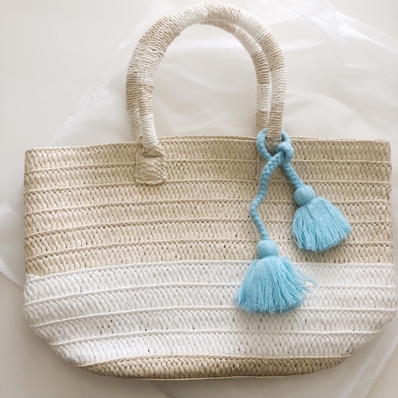 Altru Ethical Straw Tote White Stripe - Picture 4 of 5